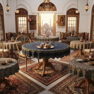 Turkish Black and Gold Floral Tablecloth